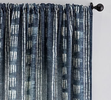 Shibori Dot Linen/Cotton Rod Pocket Blackout Curtain, Blue, 96 x 50" - Image 0