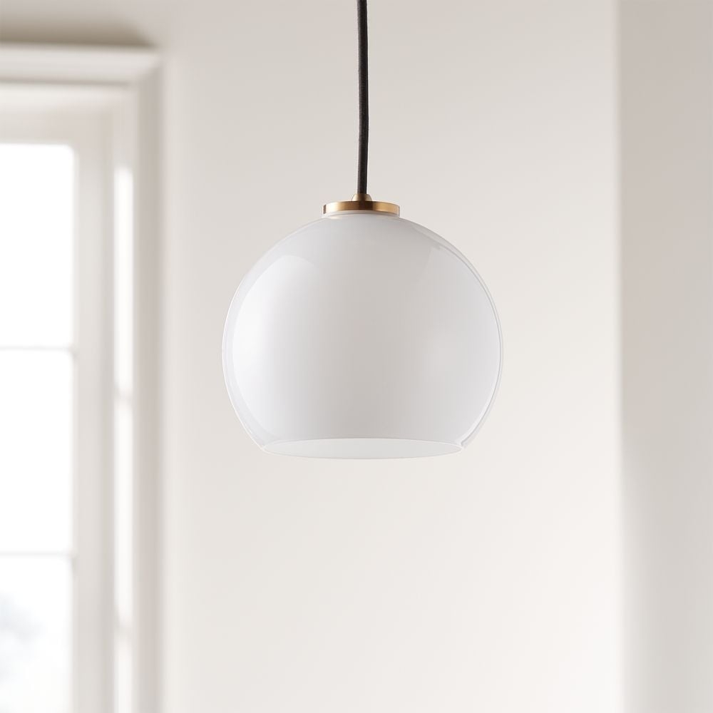Arren Brass Single Pendant Light with Milk Round Shade 7.4" - Image 0