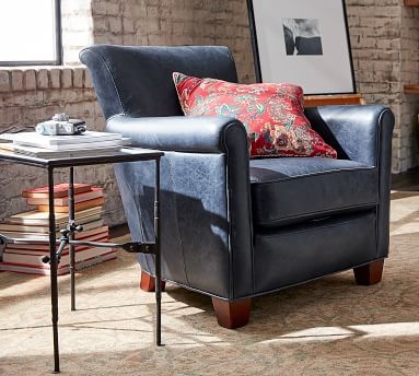 Irving Roll Arm Leather Armchair, Polyester Wrapped Cushions, Signature Chalk - Image 1