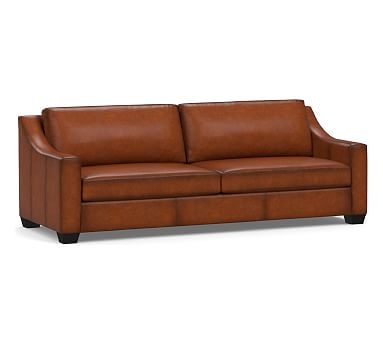 York Slope Arm Leather Grand Sofa 95", Polyester Wrapped Cushions, Burnished Saddle - Image 0