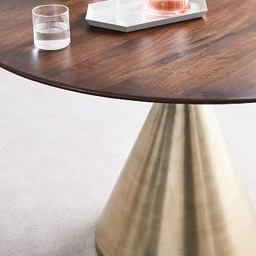 Silhouette Pedestal Dining Table, Dark Walnut, Brushed Nickel - Image 4