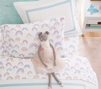 Organic Flannel Rainbow Cloud Sheet Set, Standard Pillow Case, White - Image 1
