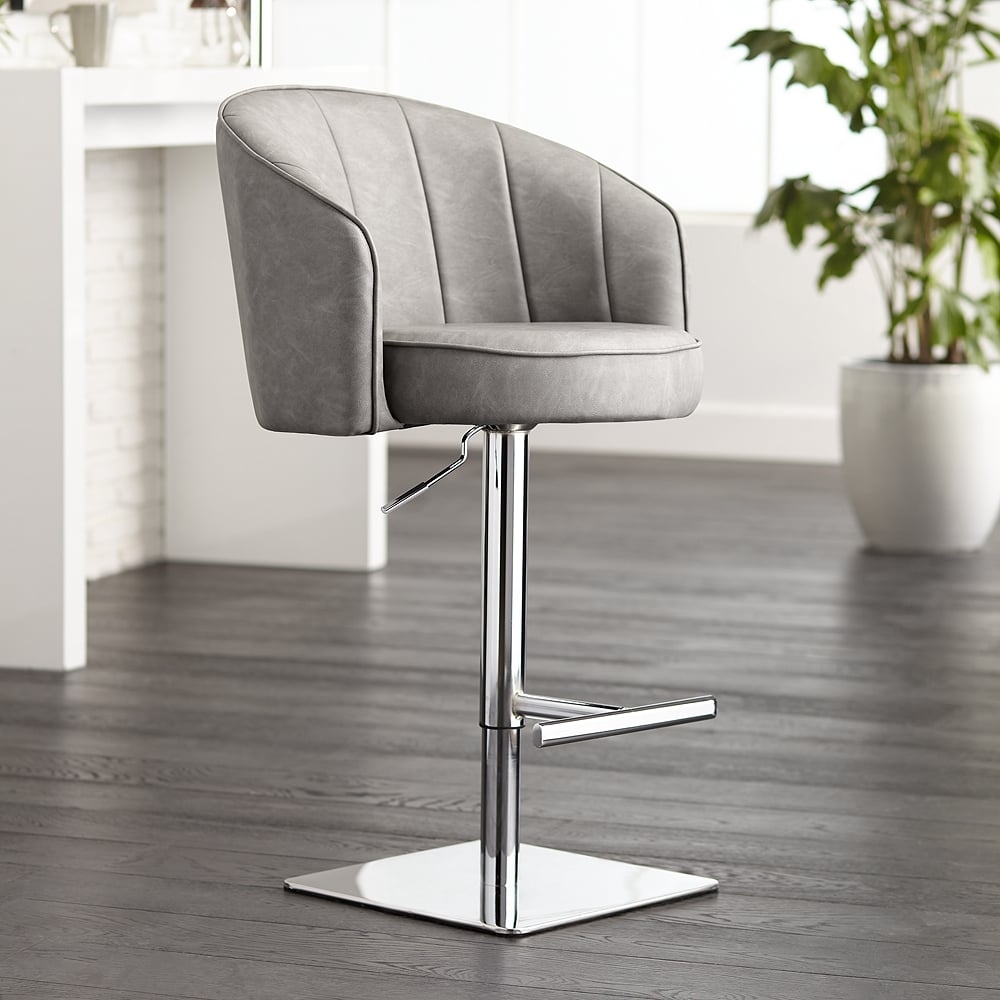 Chase Gray Faux Leather Swivel Adjustable Bar Stool - Image 0