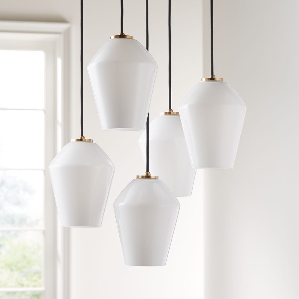 Arren Brass 5-Light Round Pendant with Angled Milk Glass Shades - Image 0