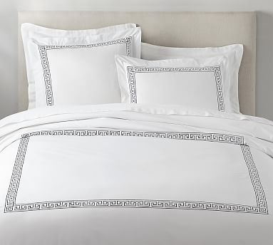 Geo Embroidered Organic Duvet Cover, Twin, Midnight - Image 0