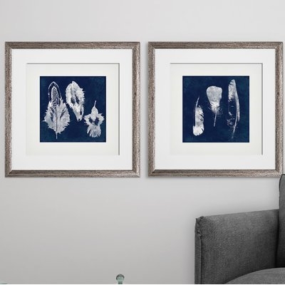 'Cyanotype Feather' 2 Piece Framed Graphic Art Print Set - Image 0