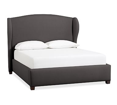 Raleigh Upholstered Wingback Bed without Nailheads, King, Brushed Crossweave Charcoal - Image 2