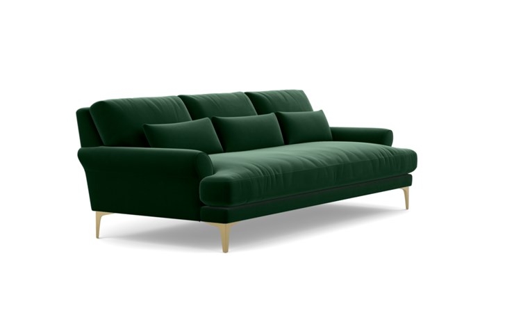 Maxwell Sofa with Emerald Fabric and Brass Plated legs - Image 1