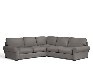 Turner Roll Arm Upholstered 3-Piece L-Shaped Corner Sectional, Down Blend Wrapped Cushions, Sunbrella(R) Performance Slub Tweed Charcoal - Image 0