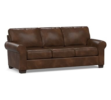 Buchanan Roll Arm Leather Sofa 87", Polyester Wrapped Cushions, Vintage Cocoa - Image 0