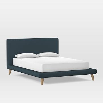 Mod Upholstered Platform Bed, Full, Twill, Teal, Wood Leg - Image 2