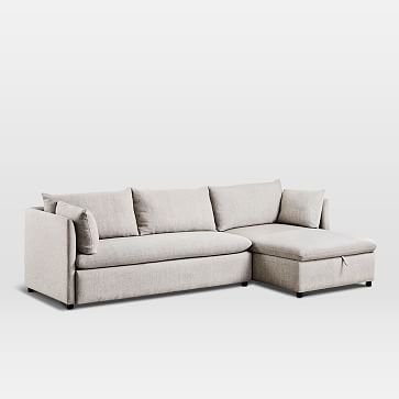 Shelter Sectional Set 06: Left Arm Sleeper Sofa, Right Arm Storage Chaise, Poly, Chenille Tweed, Frost Gray - Image 5