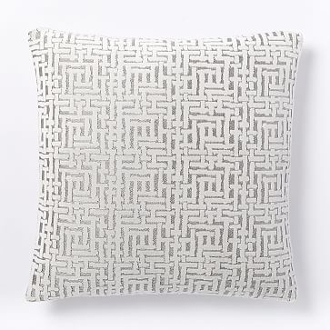 Allover Crosshatch Jacquard Velvet Pillow Cover, 20"x20", Stone White - Image 0