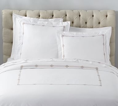 Emilia Embroidered Organic Duvet Cover, Full/Queen, Simply Taupe - Image 0