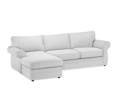 Pearce Roll Arm Upholstered Right Arm Loveseat with Chaise Sectional, Down Blend Wrapped Cushions, Brushed Crossweave Light Gray - Image 2