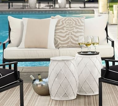 Net Ceramic Accent Table, Ivory - Image 3