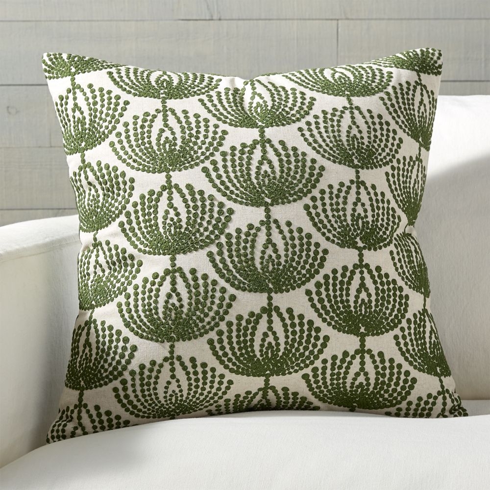 Anessa Green Botanical Pillow with Feather-Down Insert 20" - Image 0