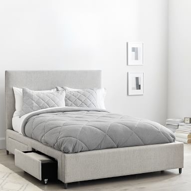 Beale Storage Bed, Queen, Boucle Twill Indigo, MTO In-Home - Image 1