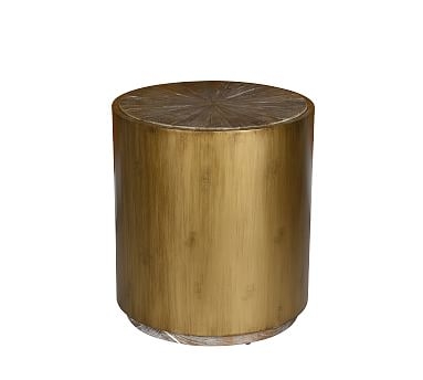 Brockton Metal Wrapped Reclaimed Wood End Table, Antique Gold - Image 0