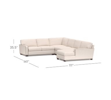 Turner Square Arm Upholstered Left Arm 4-Piece Chaise Sectional with Nailheads, Down Blend Wrapped Cushions, Performance Brushed Basketweave Oatmeal - Image 1