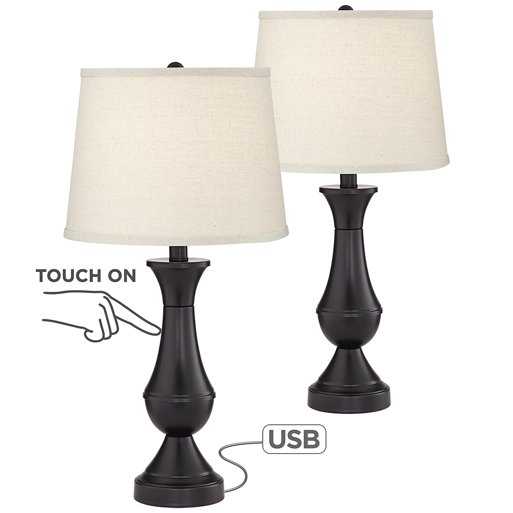Regency Hill Blakely Dark Bronze LED USB Ports Touch Table Lamps Set of 2 - Image 1
