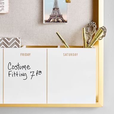 Pinboard With Dry Erase Calendar Cubby, Gold/Linen - Image 3