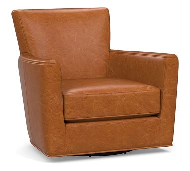 Irving Square Arm Leather Swivel Glider, Polyester Wrapped Cushions, Vintage Caramel - Image 0