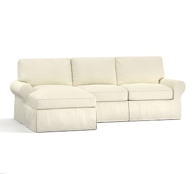 PB Basic Slipcovered Right Arm Sofa with Chaise Sectional, Polyester Wrapped Cushions, Premium; Performance Basketweave Ivory - Image 2