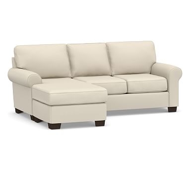 Buchanan Roll Arm Upholstered Sofa with Reversible Chaise Sectional, Polyester Wrapped Cushions, Performance Brushed Basketweave Ivory - Image 0