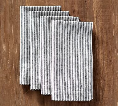 Wheaton Striped Linen/Cotton Napkins, Set of 4 - Navy - Image 0