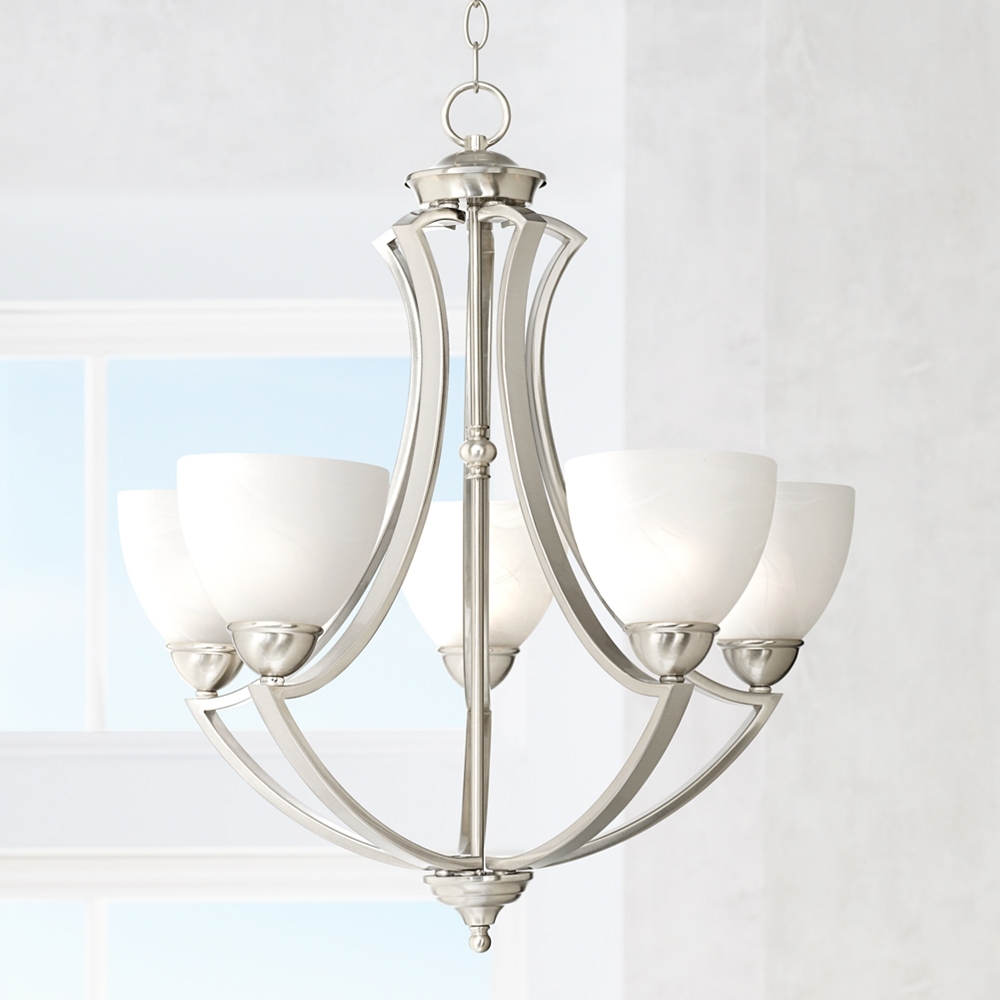 Possini Euro Milbury 24" Wide Five Light Satin Nickel Chandelier - Image 0