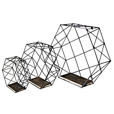 Murray Hexagon Wall-Mounted Metal Wire Hanging Storage Shelves, Set Of 3, Matte Black - Image 0