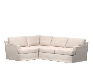 Townsend Square Arm Slipcovered Right Arm 3-Piece Corner Sectional, Polyester Wrapped Cushions, Twill Cream - Image 3