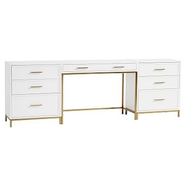 Blaire Classic Desk + 2 Drawer Pedestals + 2 Gold Bases, Lacquered Simply White - Image 0