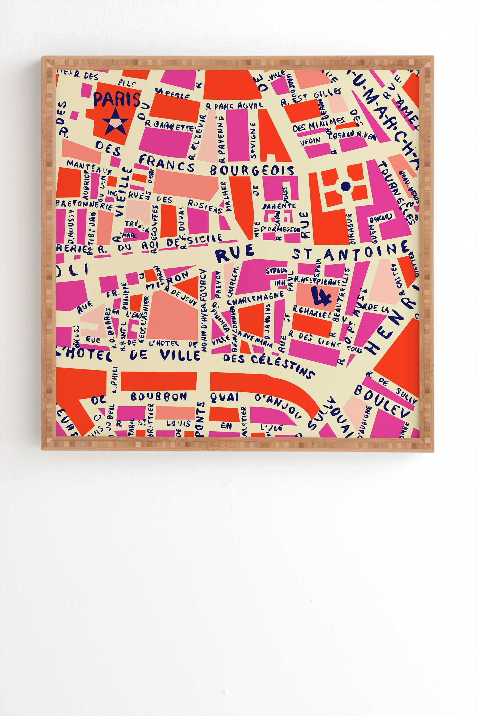 Holli Zollinger Paris Map Pink Framed Wall Art - 12" x 12" - Image 1