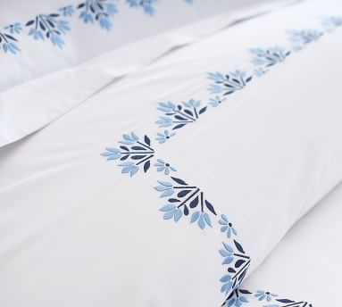 Blossom Embroidered Organic Duvet Cover, King/Cal King, Sea Glass - Image 3