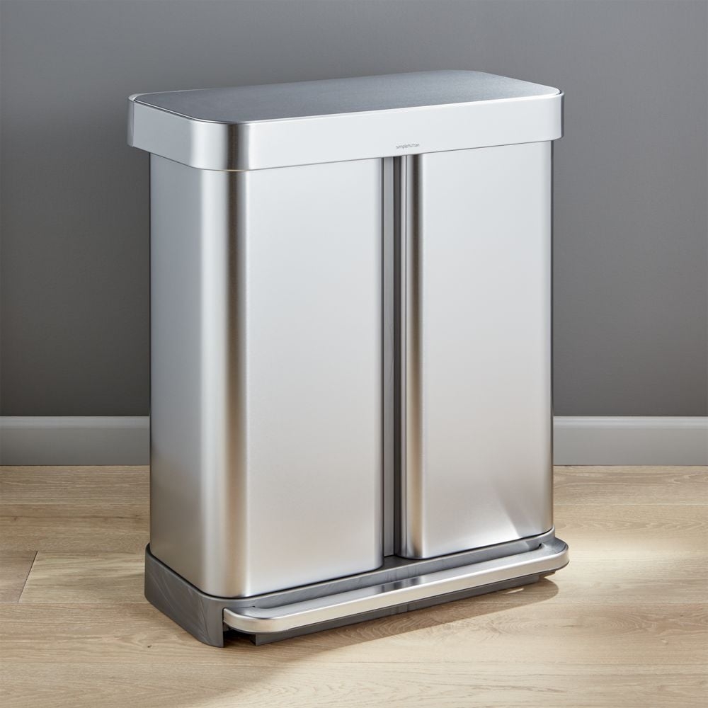 Simplehuman 58 Liter Recycling Kitchen Trash Can with Liner Pocket, Brushed Stainless Steel - Image 0