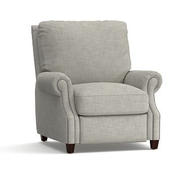 James Upholstered Recliner, Down Blend Wrapped Cushions, Premium Performance Basketweave Light Gray - Image 2