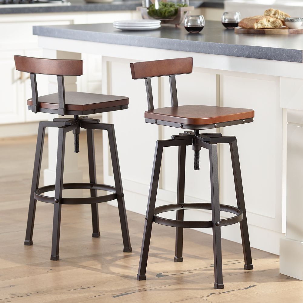 Elm Lane Roark Dark Bronze Adjustable Swivel Bar Stools Set of 2 - Image 0