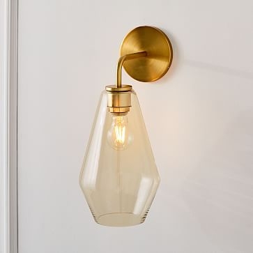 Sculptural Glass Geo Sconce, Medium Geo, Champagne Shade, Brass Canopy - Image 0