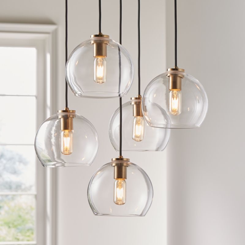 Arren Brass 5-Light Round Pendant with Round Clear Glass Shades 18" - Image 0