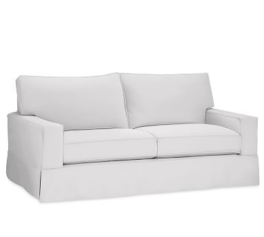 PB Comfort Square Arm Slipcovered Grand Sofa 87" Box Edge Memory Foam Cushions, Twill White - Image 0