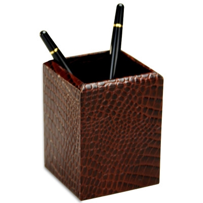 2000 Series Crocodile Embossed Leather Pencil Cup in Brown - Image 0