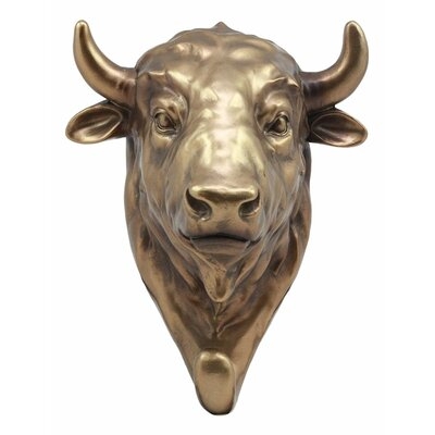 Higginsville Bronzed Charging Bull Bust Wall Hook Hanger Animal Safari Trophy Taxidermy Wall Mount Sculpture Plaque Figurine 8"H - Image 0