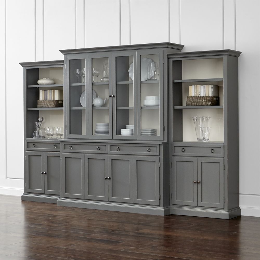 Cameo 4-Piece Modular Grey Glass Door Wall Unit with Storage Bookcases - Image 0