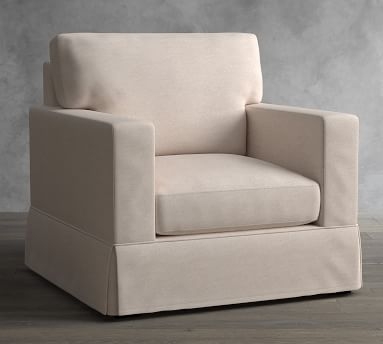 Sutton Slipcovered Armchair, Down Blend Cushions, Performance Heathered Tweed Ivory - Image 1
