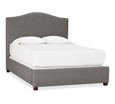 Raleigh Upholstered Curved Bed with Bronze Nailheads, King, Sunbrella(R) Performance Slub Tweed Charcoal - Image 0