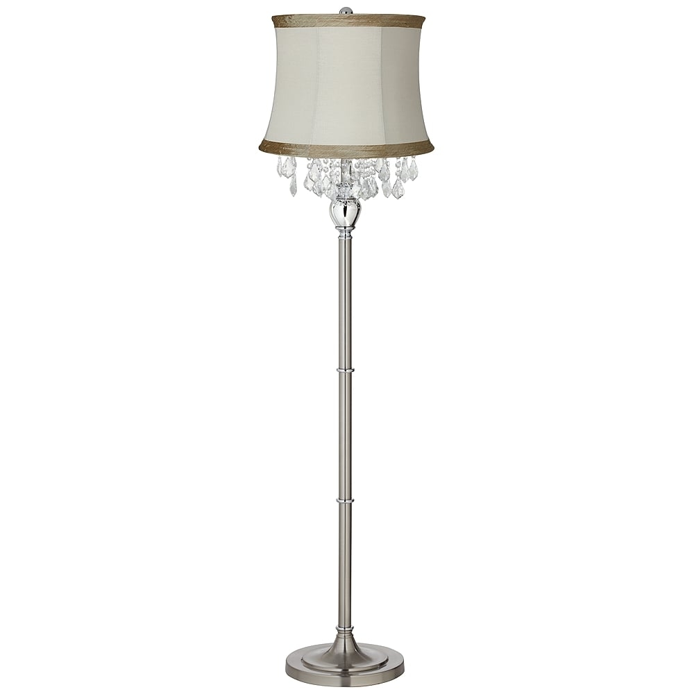 360 Lighting Crystals Ivory Linen Shade Brushed Nickel Floor Lamp - Image 0