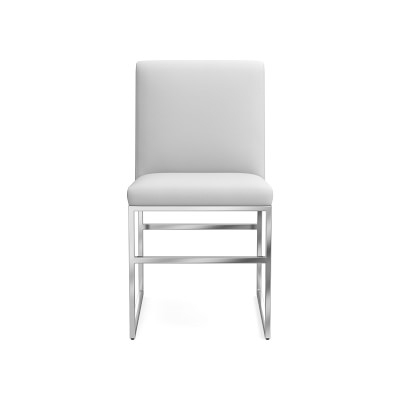 Lancaster Dining Side Chair, Perennials Performance Canvas, White, Polished Nickel - Image 0
