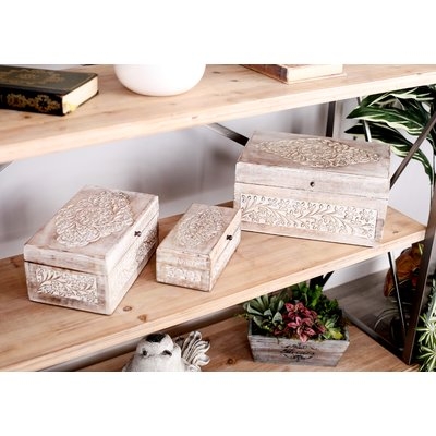 Micaela Carved Natural 3 Piece Decorative Box Set with Lid - Image 0
